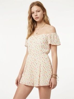 Off-Shoulder Cream Floral Romper
